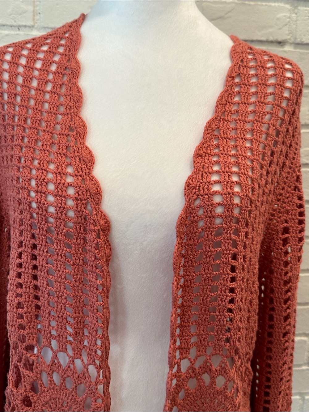 Open-Front Crochet Cardigan Sweater - Coral - Picture 2 of 13